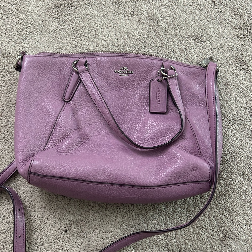 Pink Purple Coach Kelsey Satchel Crossbody Silver Accents.